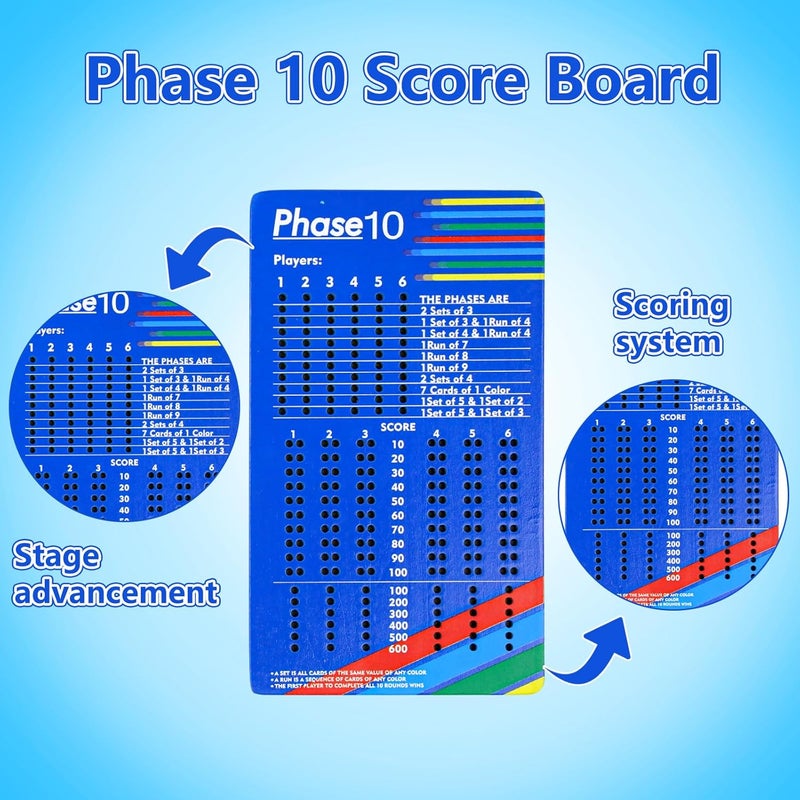 Cogniplay Wooden Score Board for Phase 10 Card Game with Peg Storage – Reusable Travel Score Tracking Board for Family Game Night, Camping or Party – Game Night Accessory for Adults - Image 3
